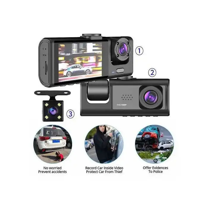 Dash Cam HD 1080p Car Dual Lens Front/Rear/Inside Video Recorder Camera