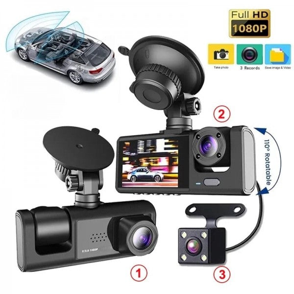 Dash Cam HD 1080p Car Dual Lens Front/Rear/Inside Video Recorder Camera
